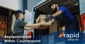 Warehouse workers loading boxes into a delivery van, representing inventory replenishment within NCR Counterpoint for efficient retail stock management.