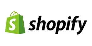 Shopify logo with green shopping bag icon and 'shopify' text in black, representing e-commerce and Rapid POS solutions for online stores.